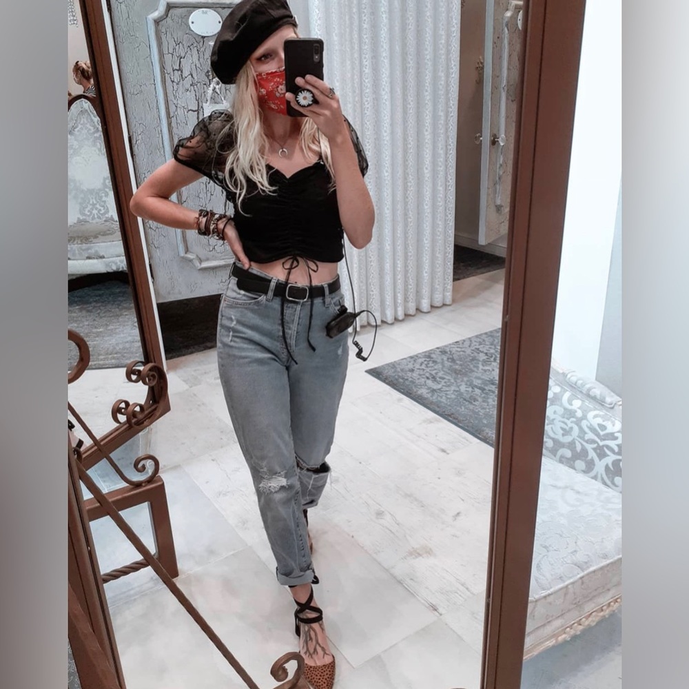 H&M Mesh Sleeve Crop Top: Size Small